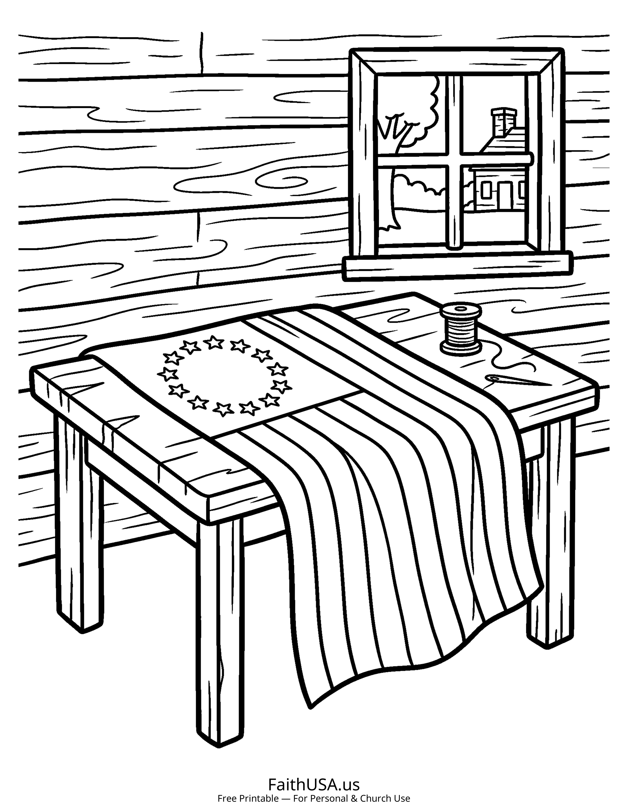 Free printable simple American flag betsy ross flag coloring page PDF for American history lessons