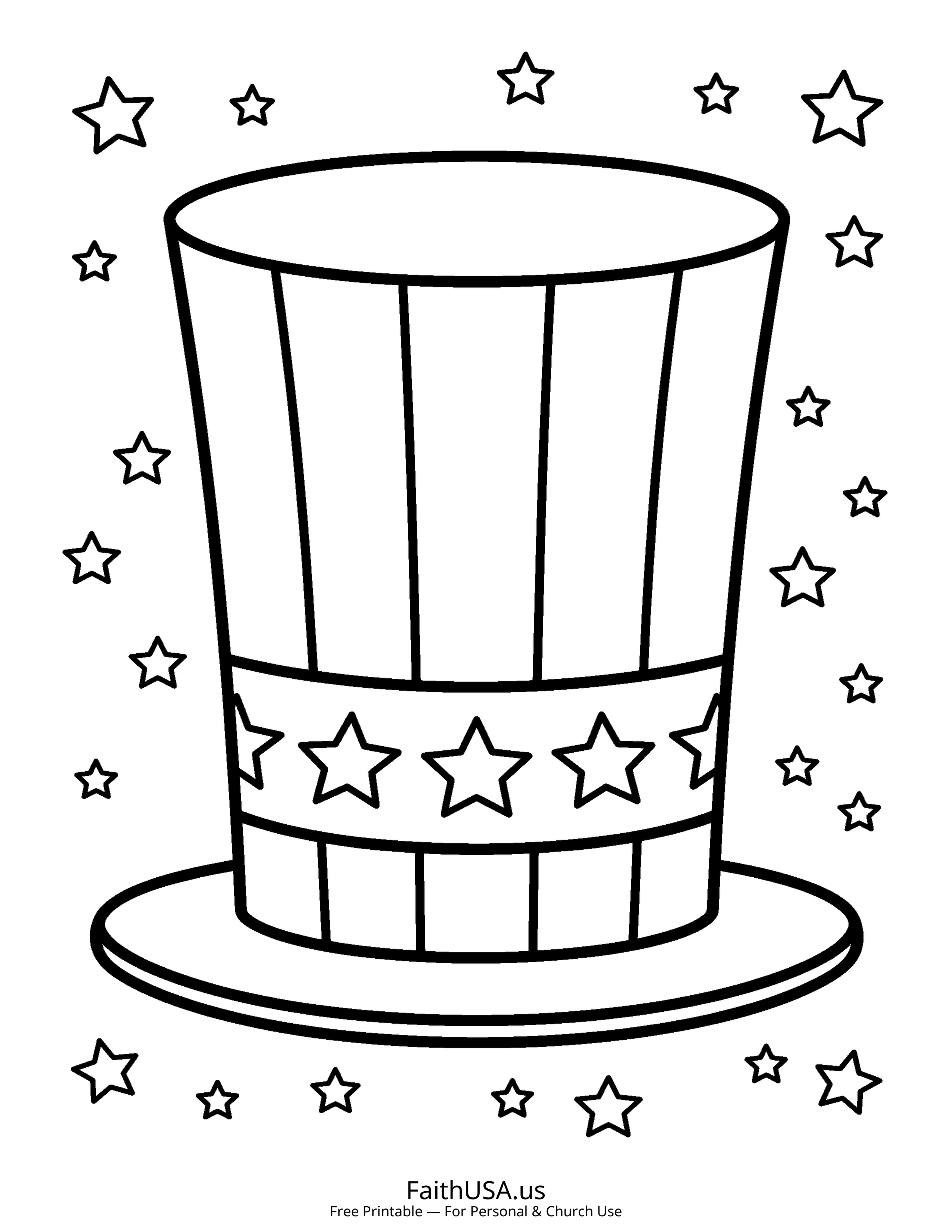 Free printable simple Uncle Sam hat coloring page PDF for kids and patriotic lessons