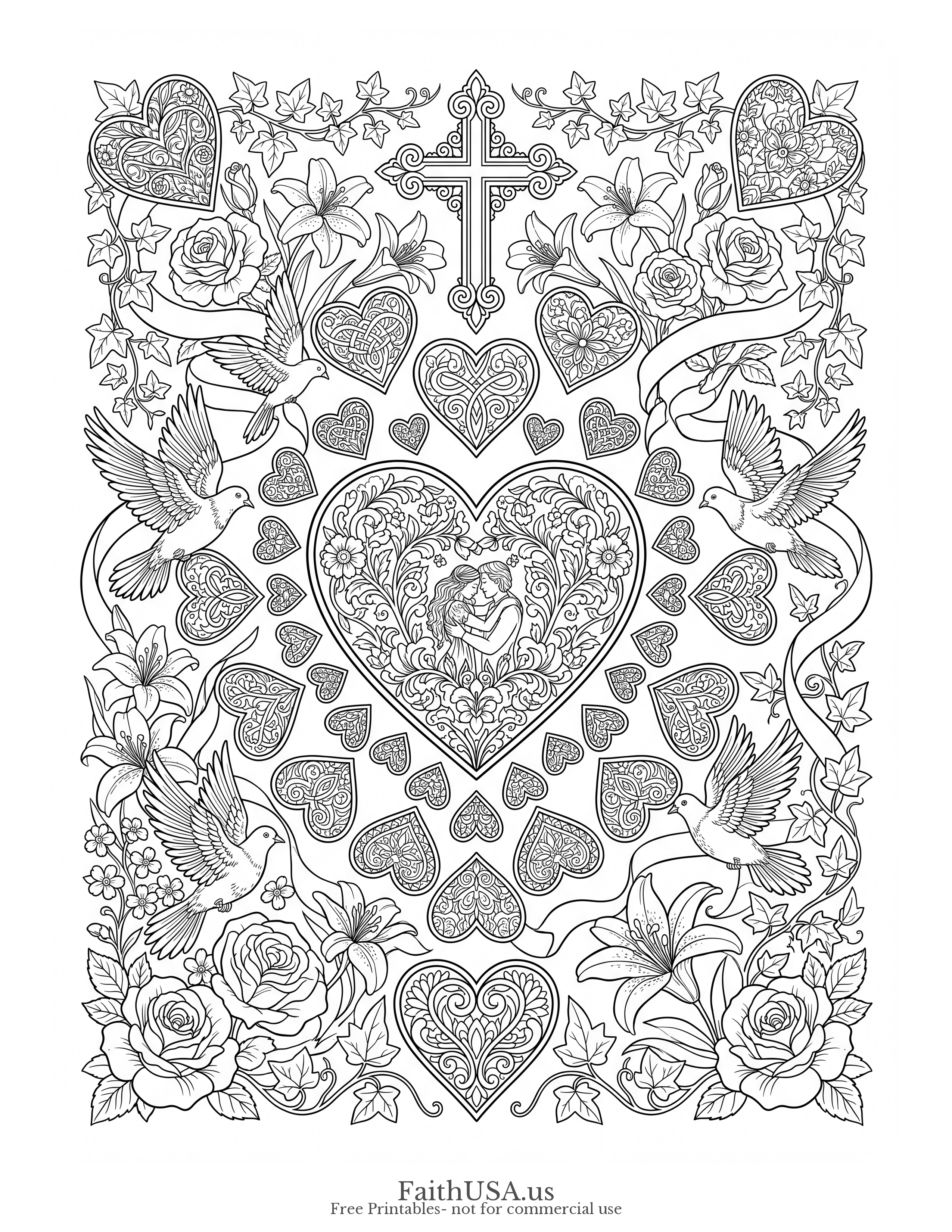 1 Corinthians 13:4-7 (Detailed) - Free printable bible verse coloring page