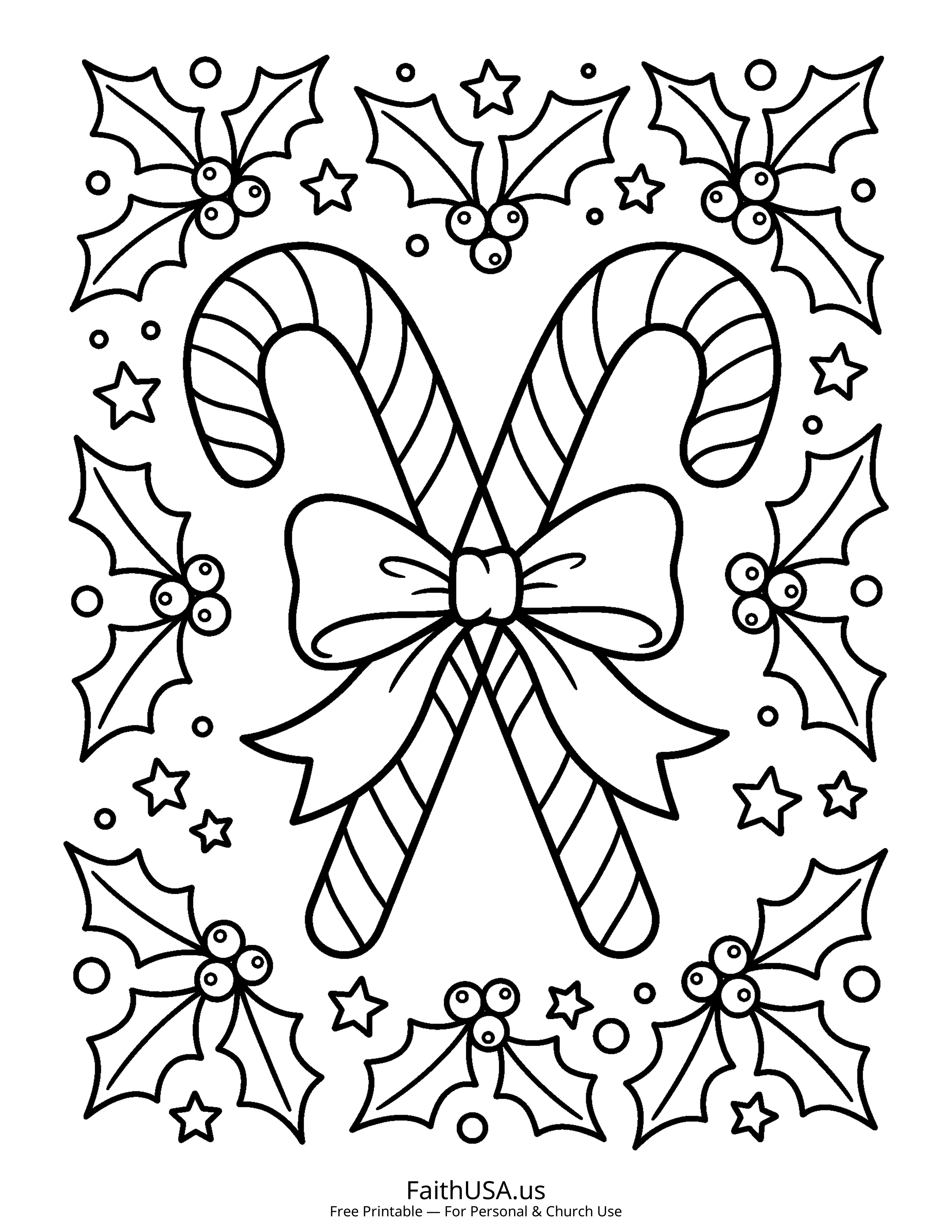 Christmas coloring page featuring Candy Canes in simple black-and-white line art