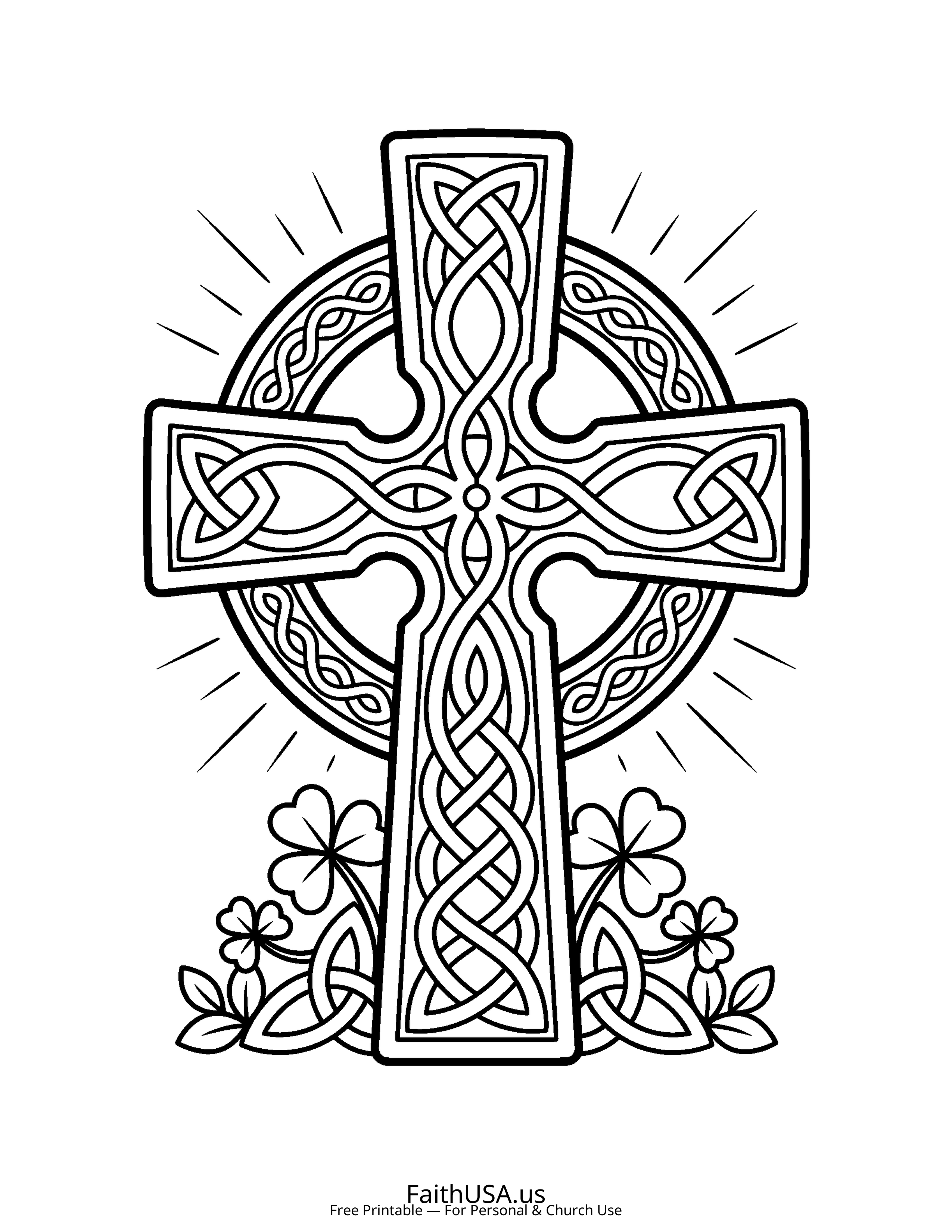 Cross coloring page featuring Celtic Cross in simple black-and-white line art