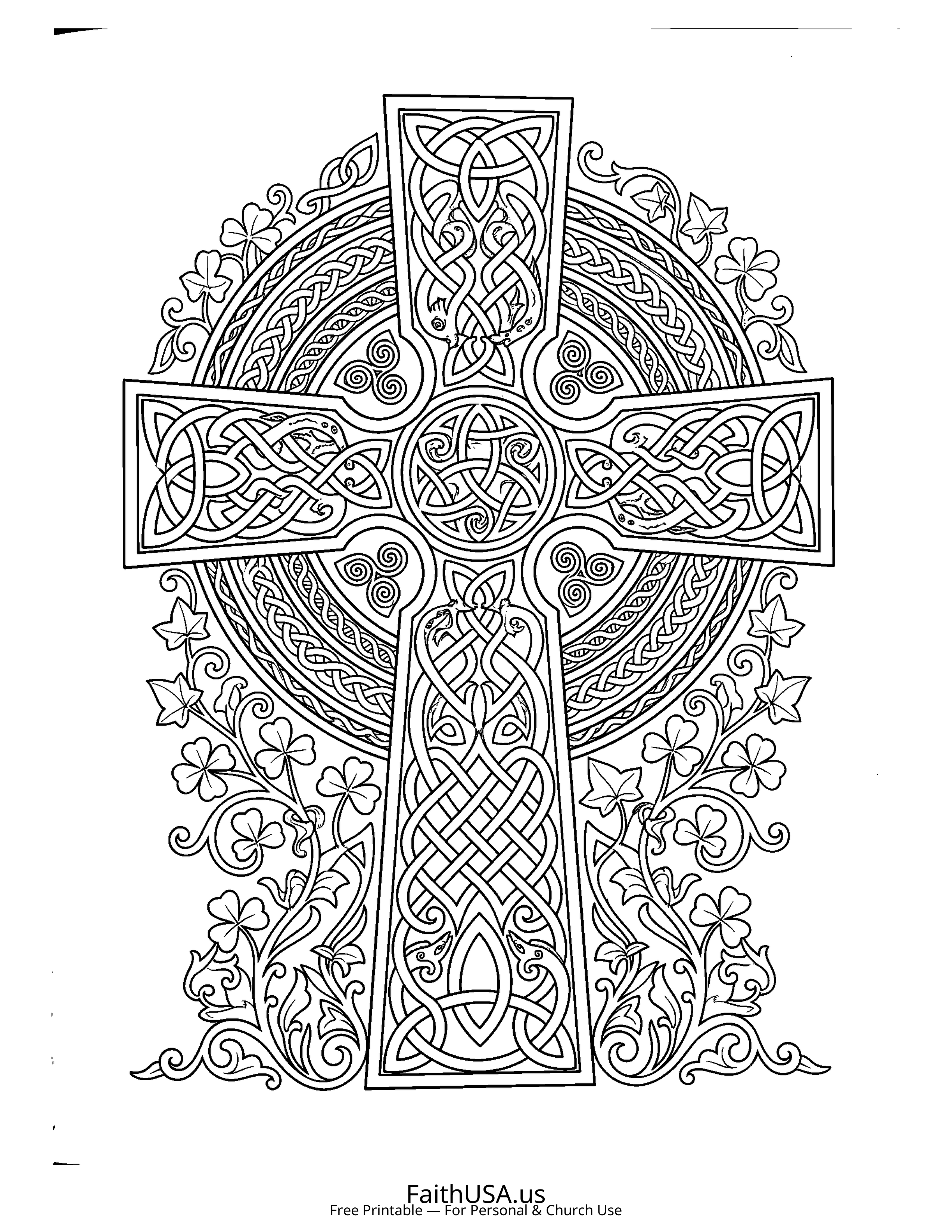 Cross coloring page featuring Celtic Cross in detailed black-and-white line art