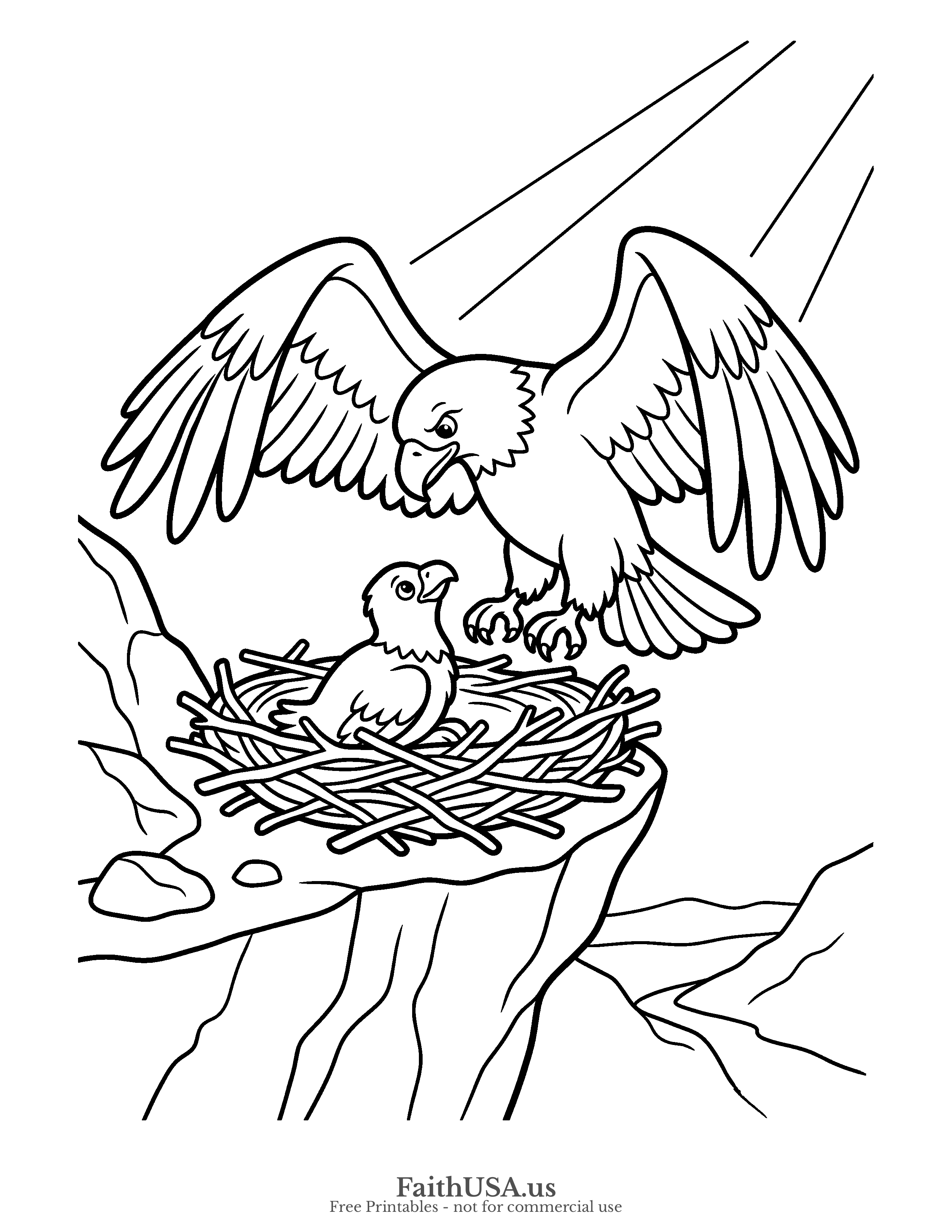 Free printable simple baby eagle coloring page PDF for kids, nature studies, homeschool, and patriotic lessons