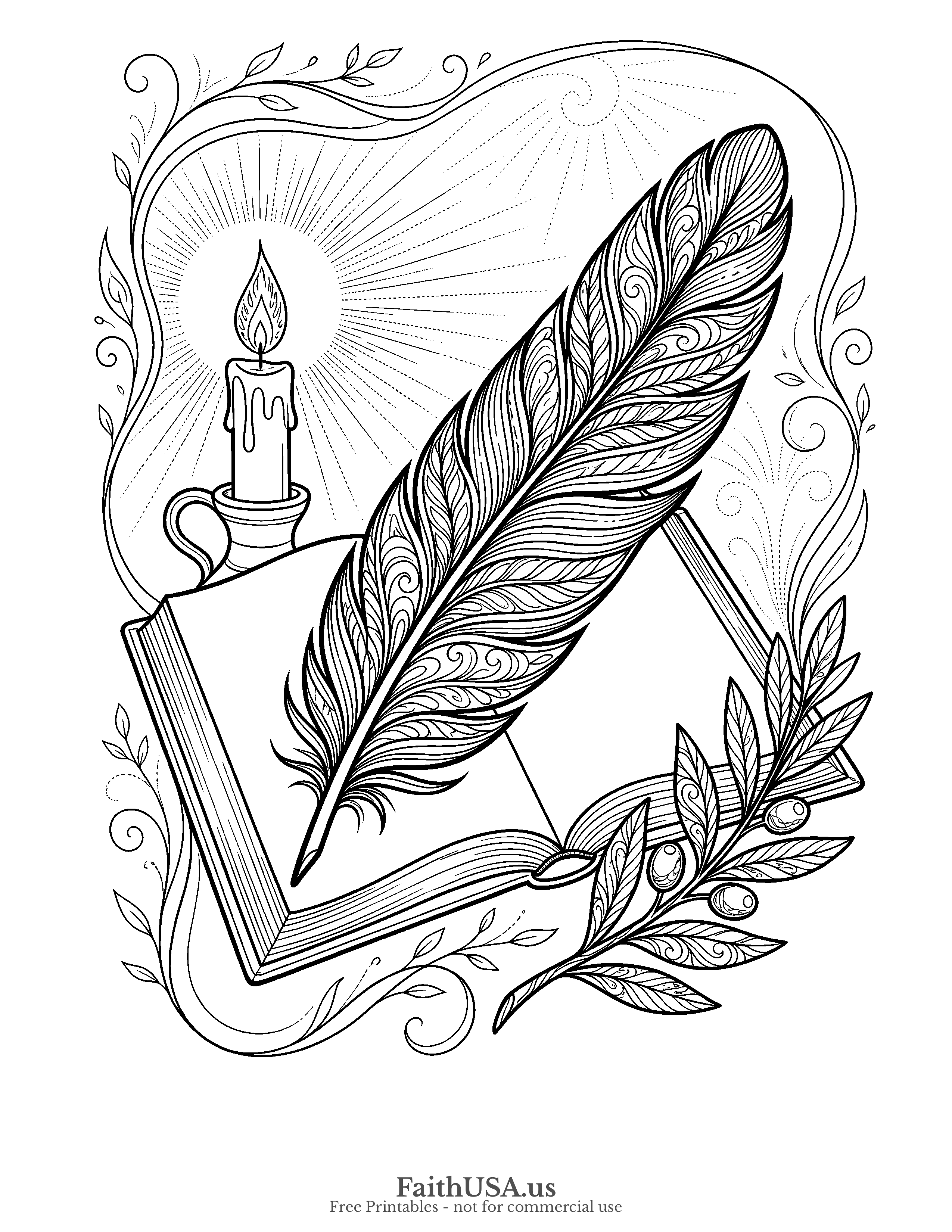 Free printable detailed eagle feather coloring page PDF for older students, adults, civics lessons, and nature studies