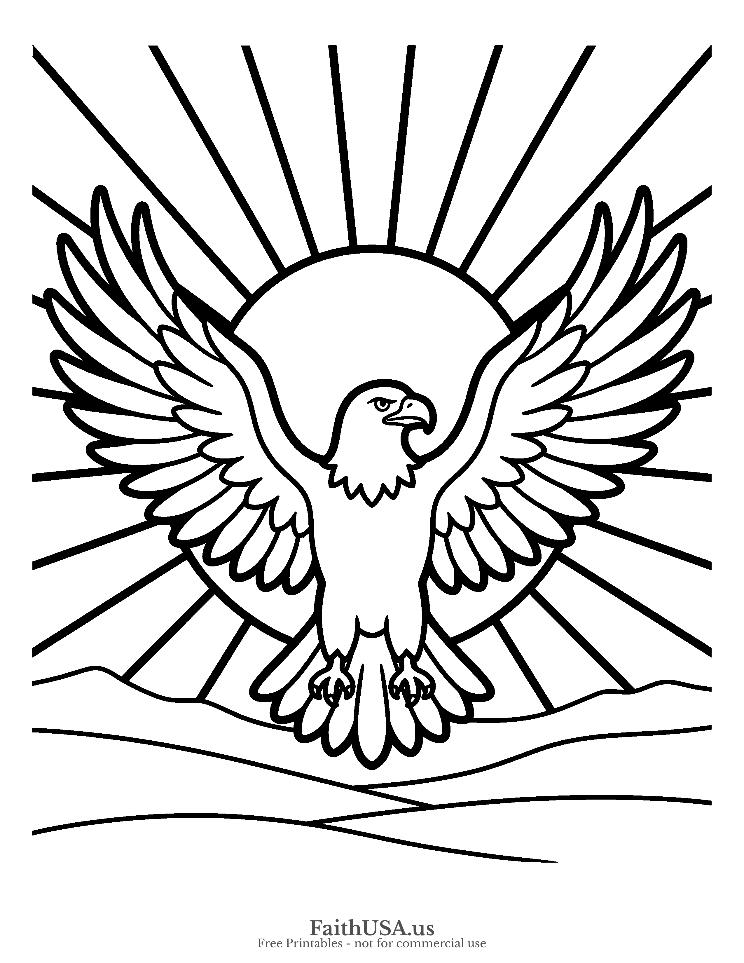 Free printable simple bald eagle eagle silhouette coloring page PDF for kids, animal studies, and patriotic activity packets