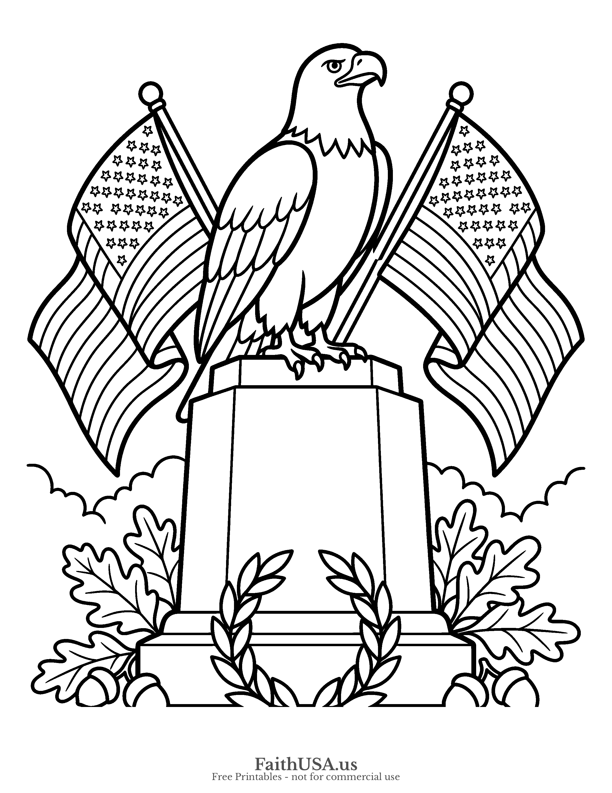Free printable simple bald eagle patriotic eagle coloring page PDF for kids, animal studies, and patriotic activity packets