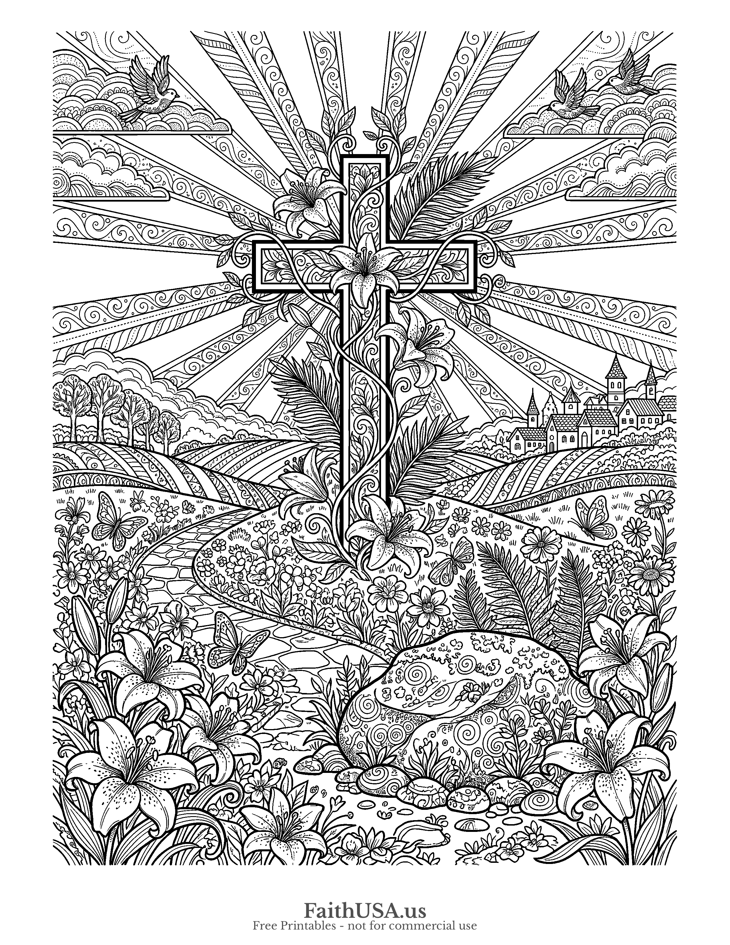 Easter coloring page featuring Easter Mandala in detailed black-and-white line art