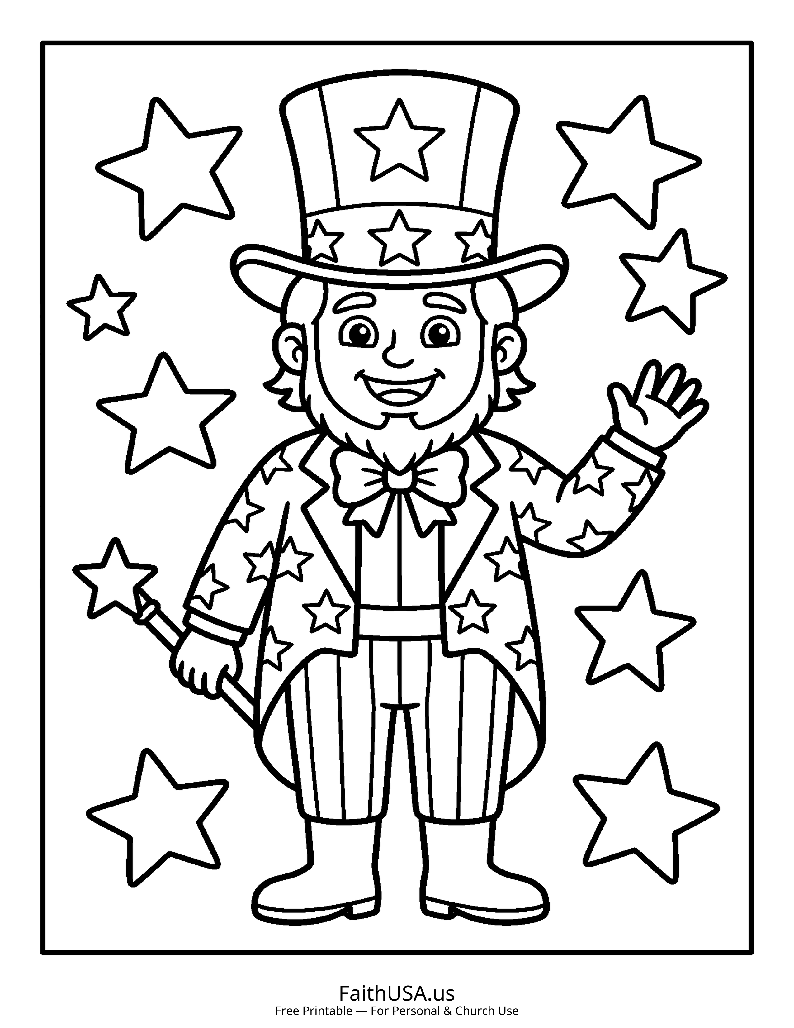 Free printable simple Uncle Sam coloring page PDF for July 4th kids activities