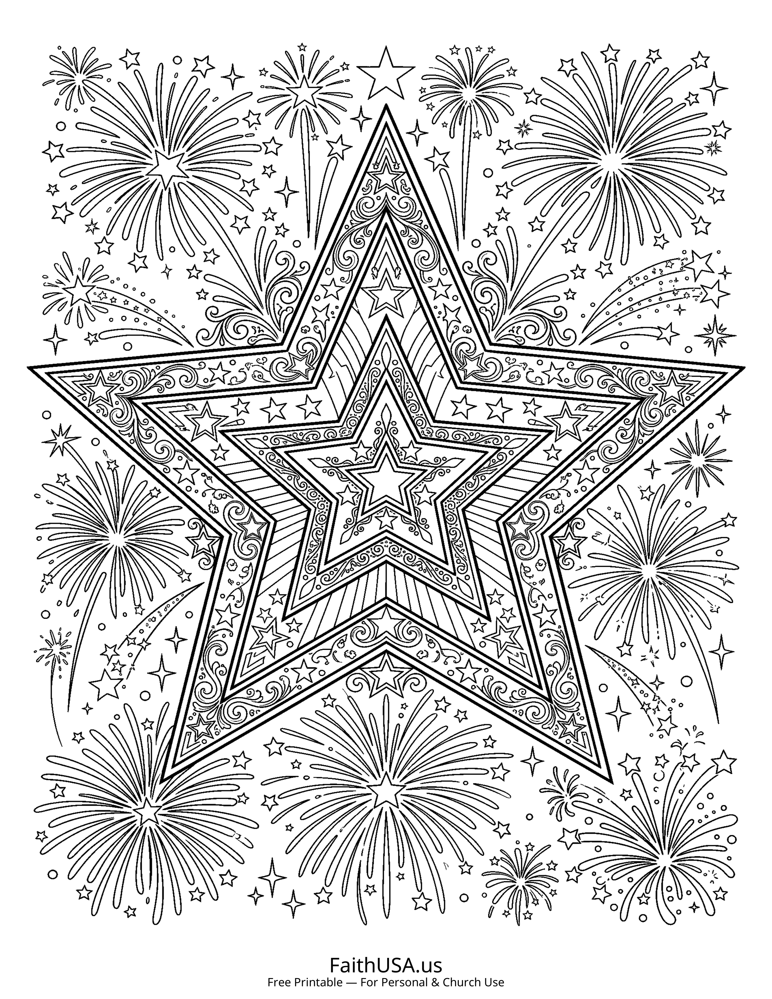 Free printable detailed stars and stripes coloring page PDF for Fourth of July classroom and family activities