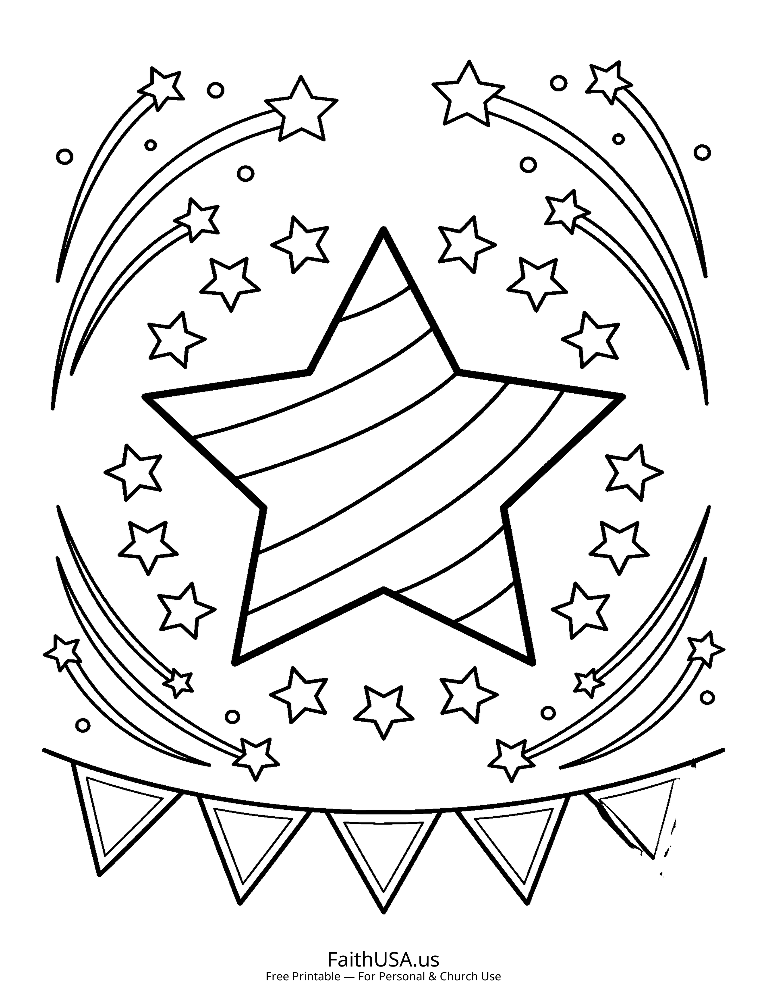 Free printable simple stars and stripes coloring page PDF for July 4th kids activities