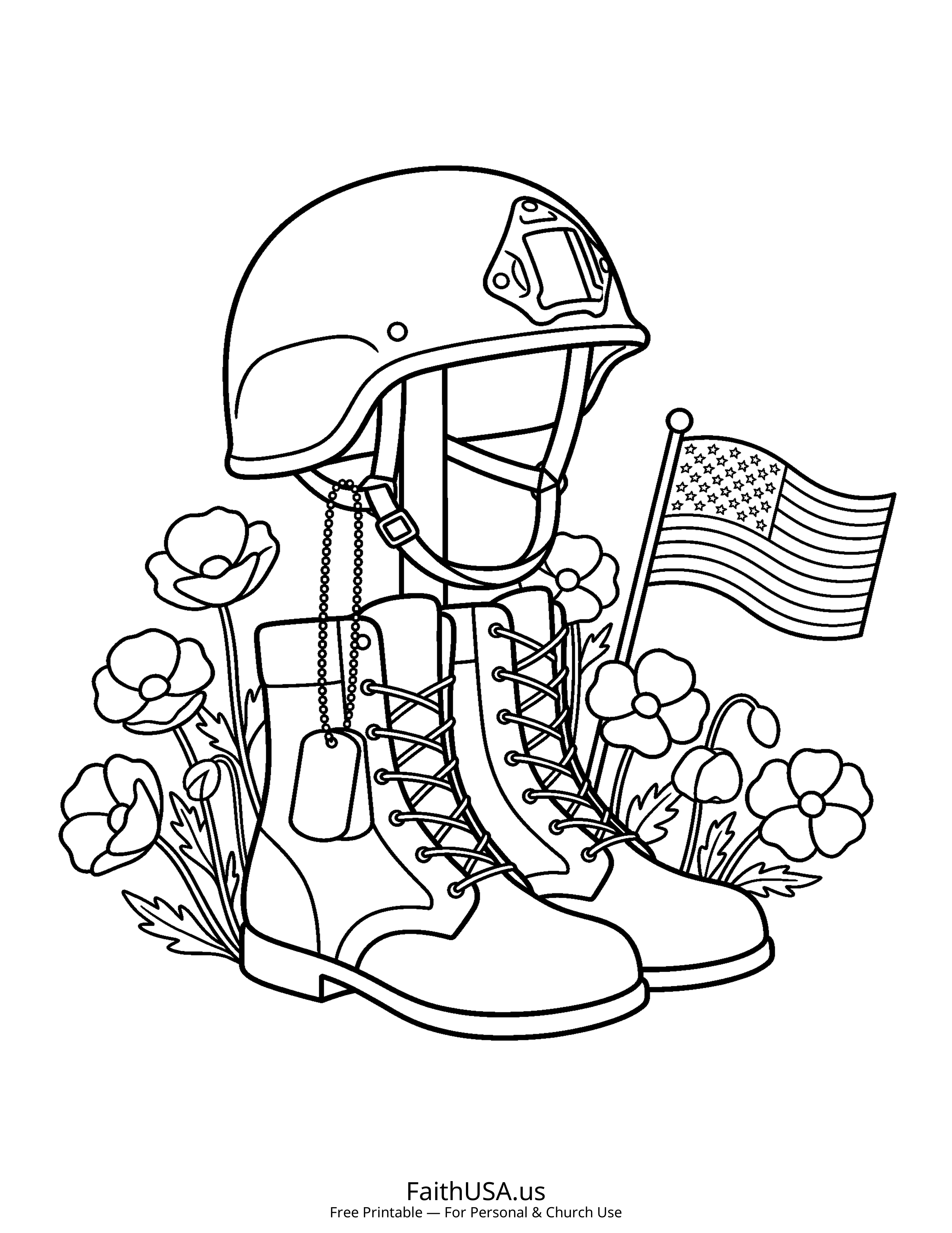 Free printable simple fallen hero tribute coloring page PDF for Memorial Day lessons and remembrance activities