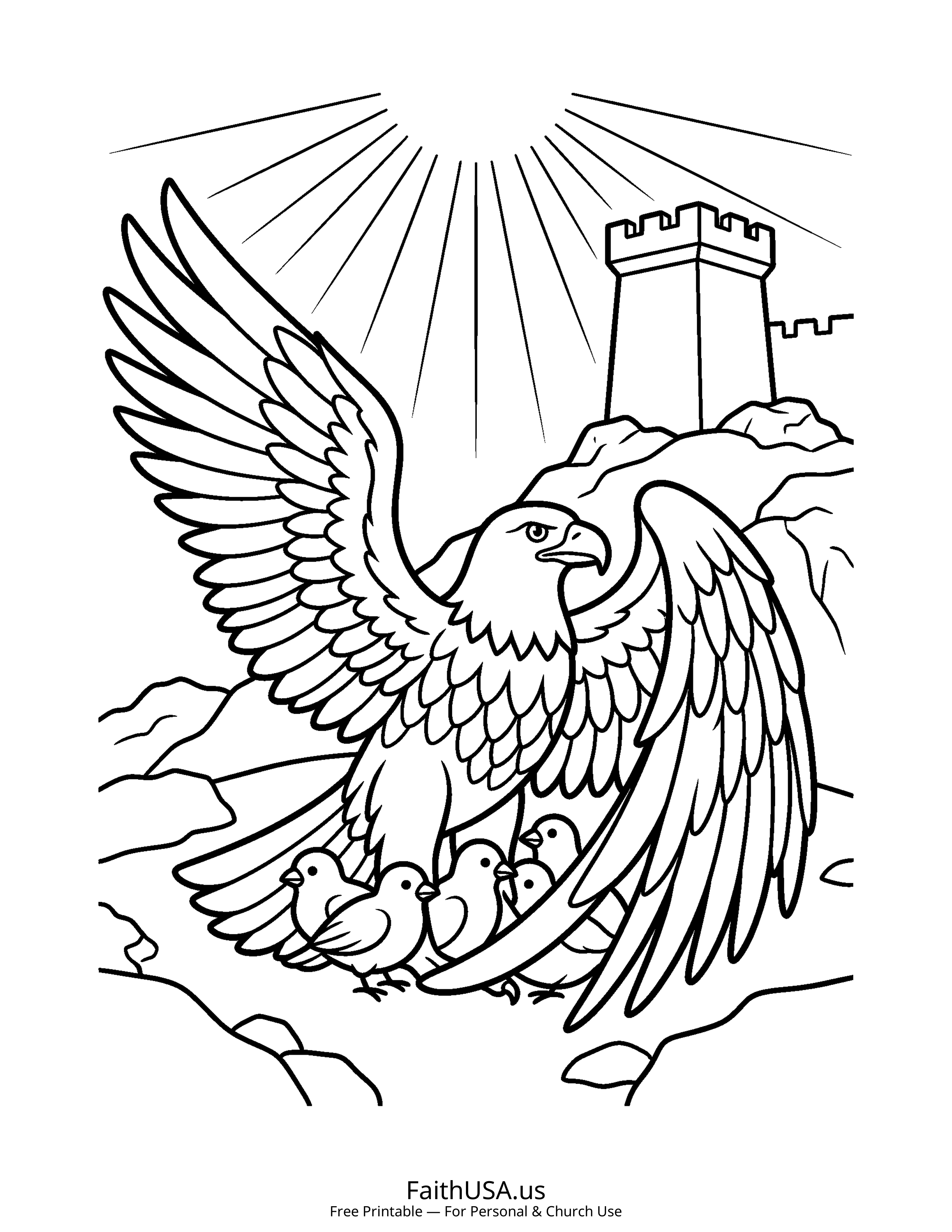 Psalm coloring page featuring Psalm 91: Shelter of the Most High in simple black-and-white line art