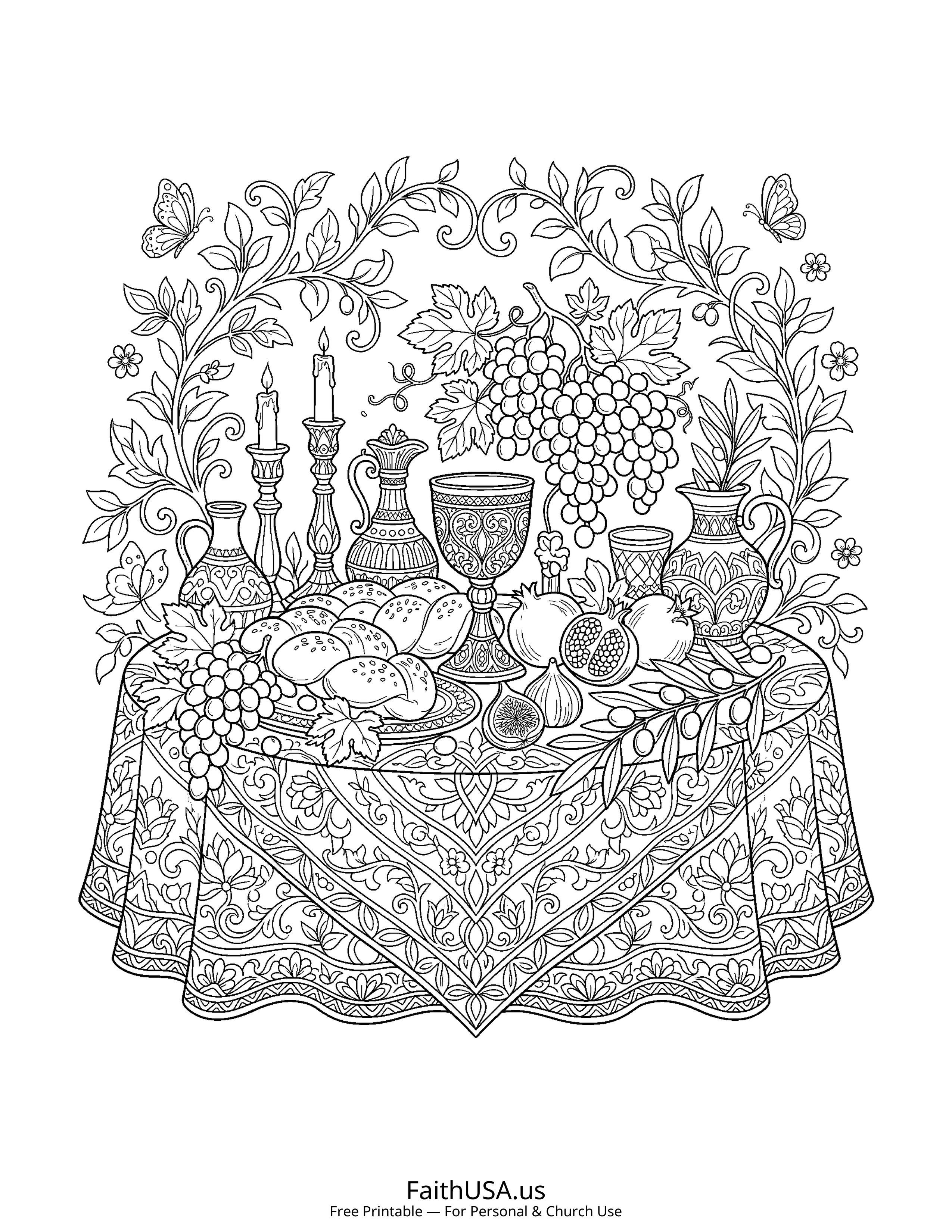 Psalm coloring page featuring Psalm 34: O Taste and See in detailed black-and-white line art