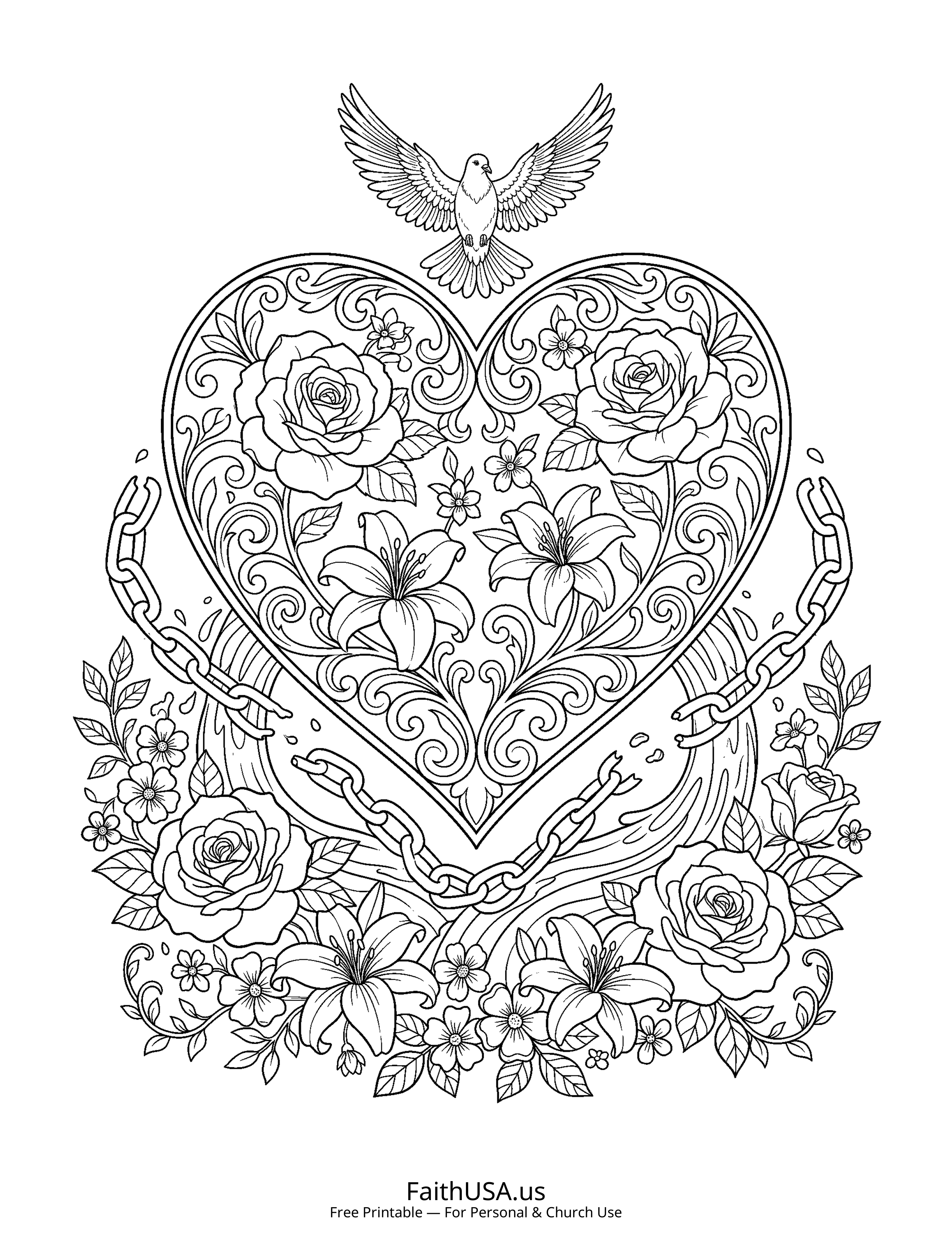 Psalm coloring page featuring Psalm 51: Create in Me a Clean Heart in detailed black-and-white line art