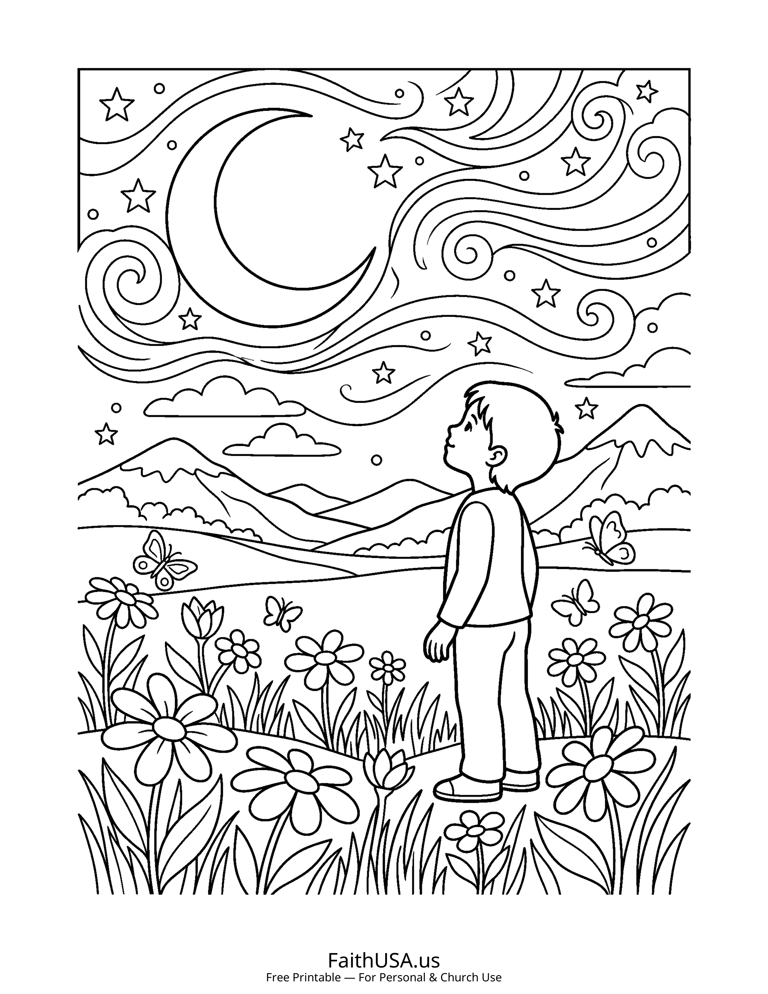 Psalm coloring page featuring Psalm 8: How Majestic Is Your Name in simple black-and-white line art