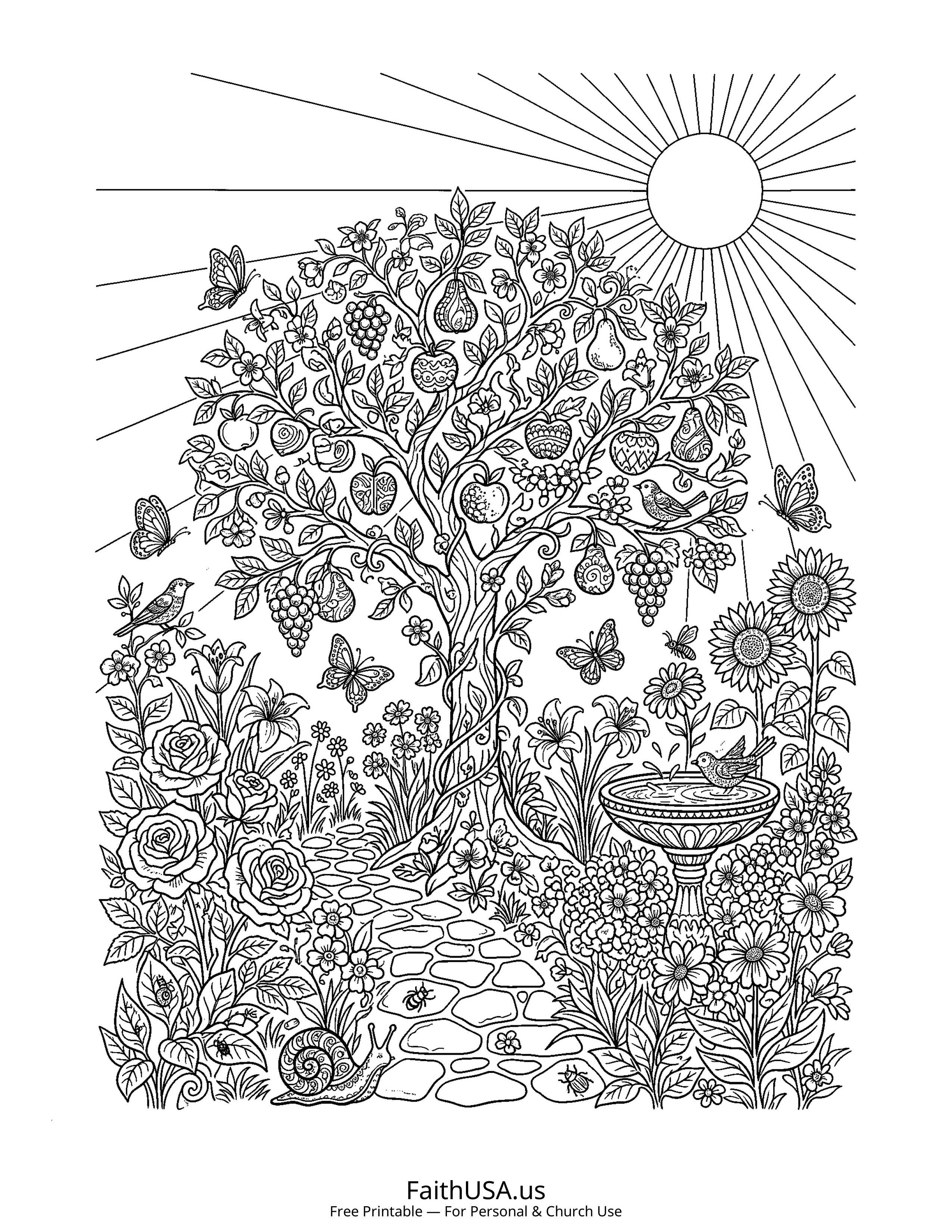 Psalm coloring page featuring Psalm 37: Delight Yourself in the Lord in detailed black-and-white line art