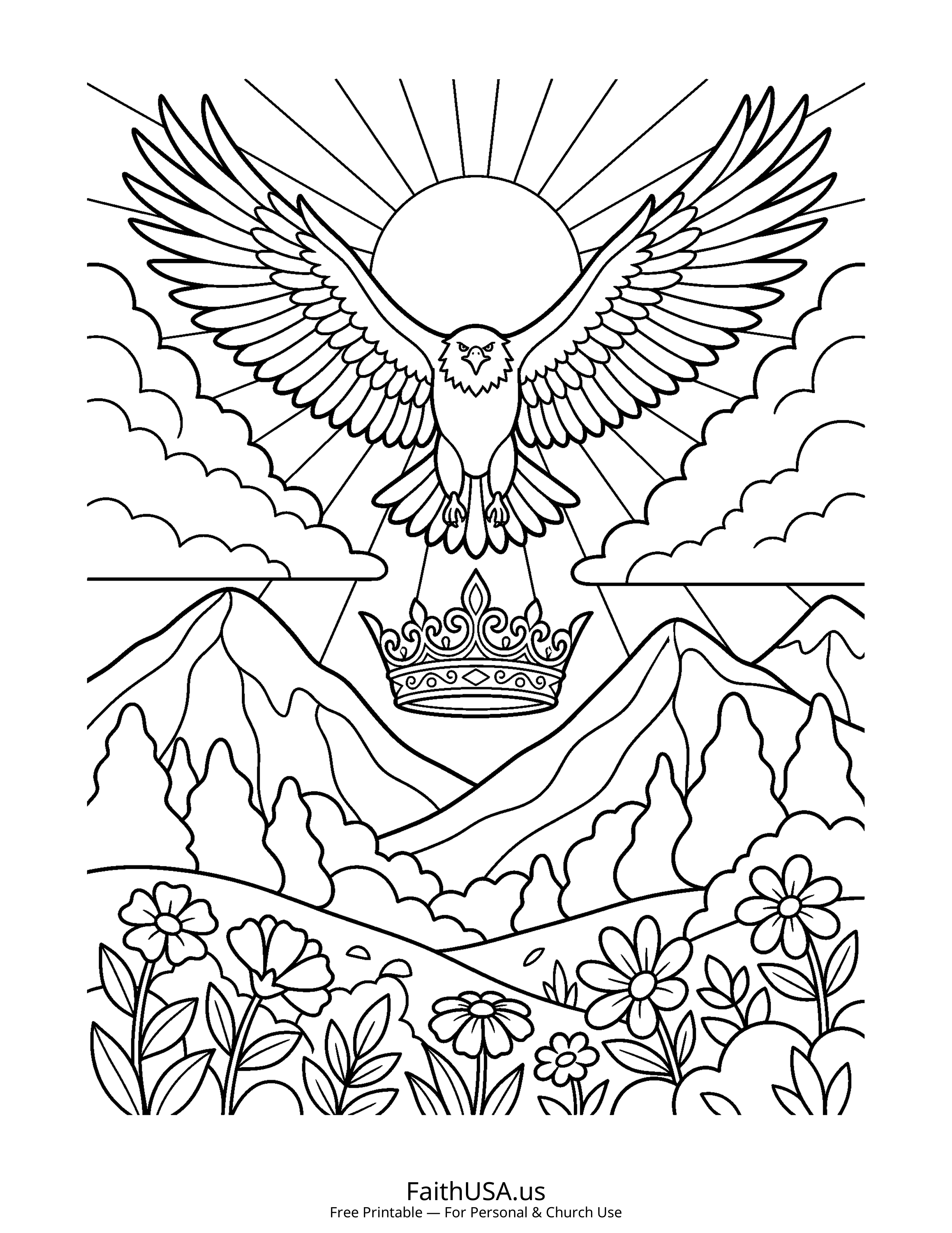 Psalm coloring page featuring Psalm 103: Bless the Lord, O My Soul in simple black-and-white line art