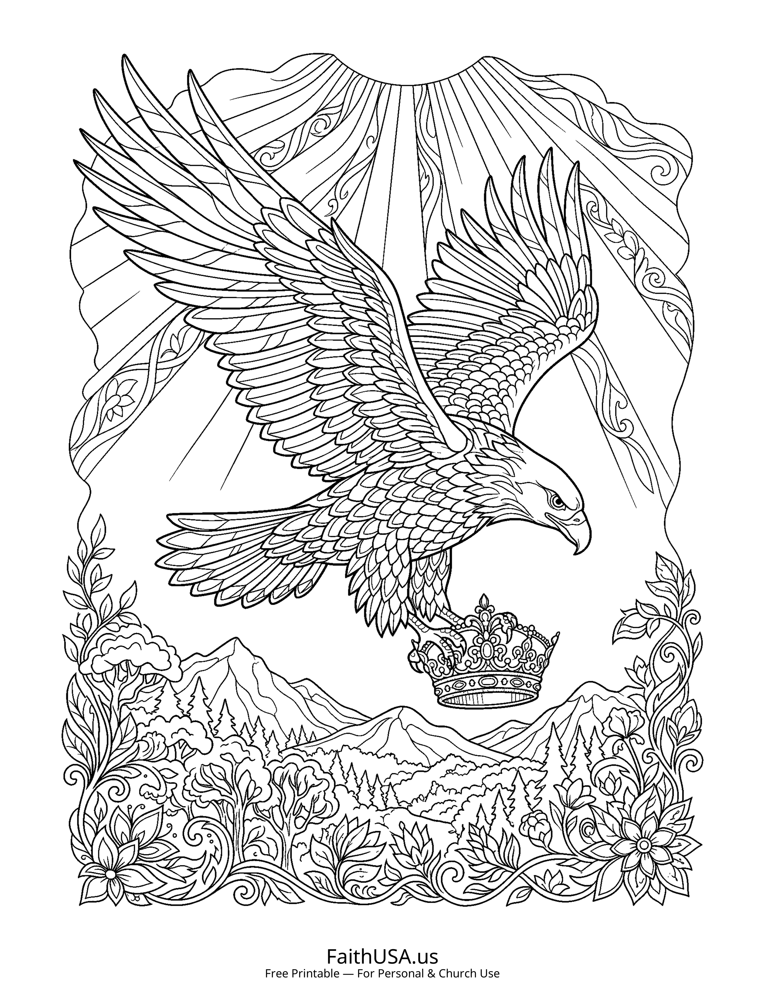 Psalm coloring page featuring Psalm 103: Bless the Lord, O My Soul in detailed black-and-white line art