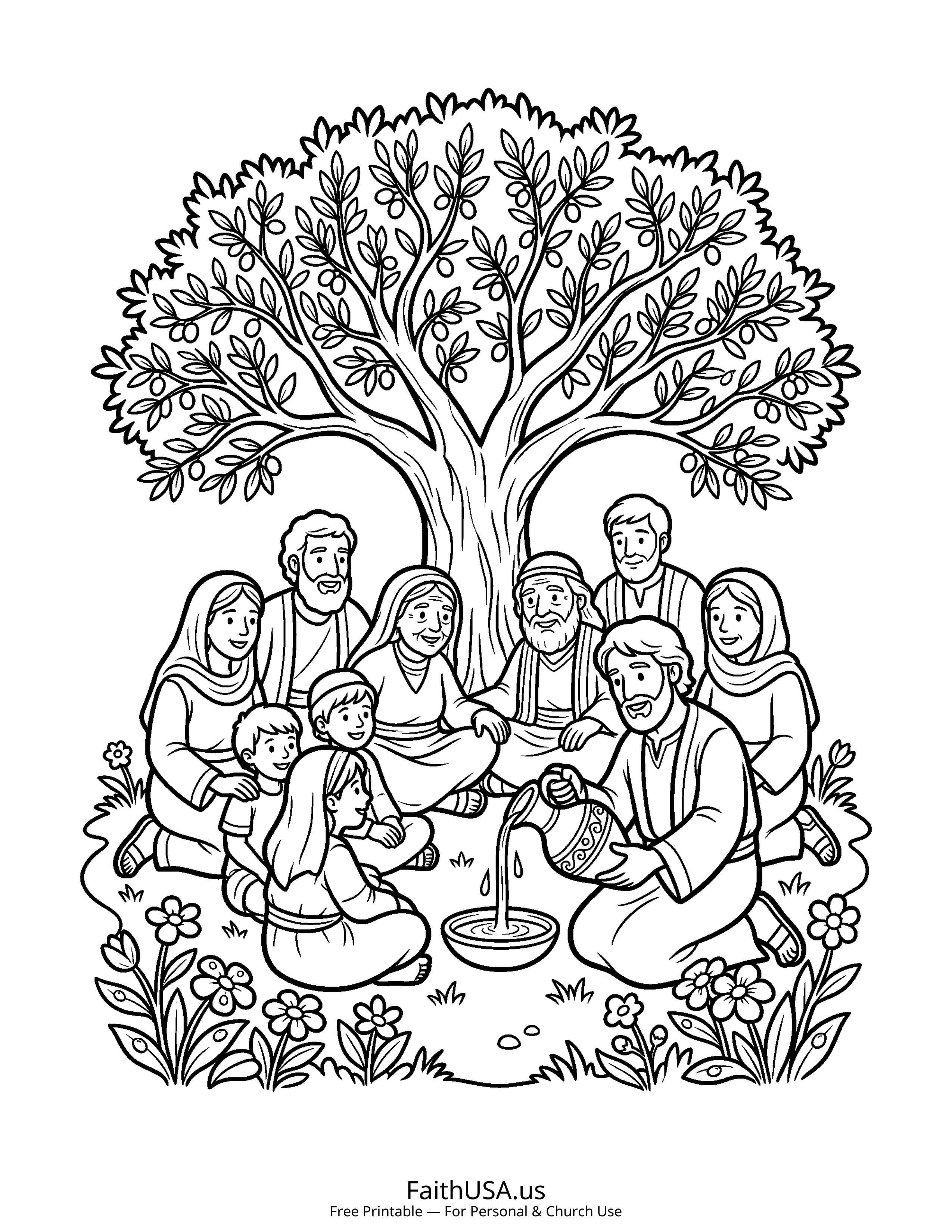 Psalm coloring page featuring Psalm 133: How Good and Pleasant in simple black-and-white line art